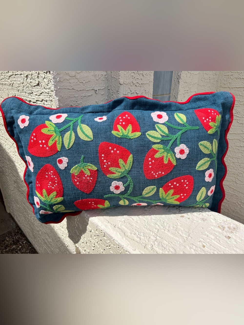 Blue Strawberry Print Decorative Pillow